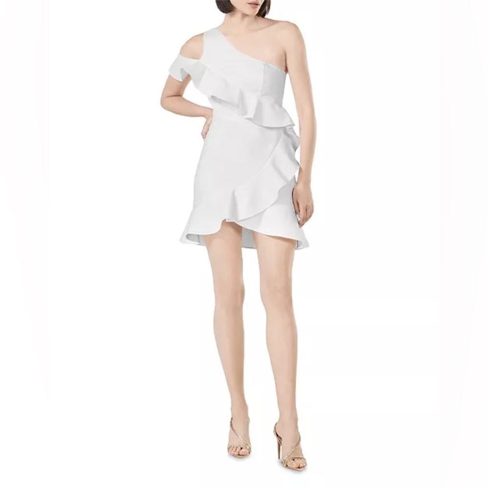BCBGMAXAZRIA One Shoulder Ruffled Tulip Mini Dress Size 0 NWT $350 - Picture 2 of 8